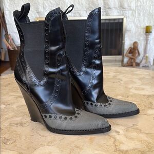 Alexander Wang Leather Wingtip Cowboy Wedge Booties